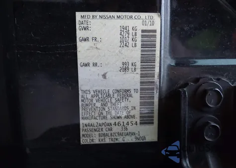2010 Nissan Altima 2.5 S z USA, uszkodzony, nr VIN 1N4AL2AP0AN461454